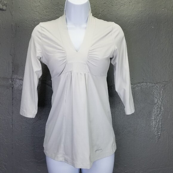 Patagonia Respite Top Women's XS Well Worn Gray Stretch Ruched Front 3/4 Sleeve - Picture 1 of 13